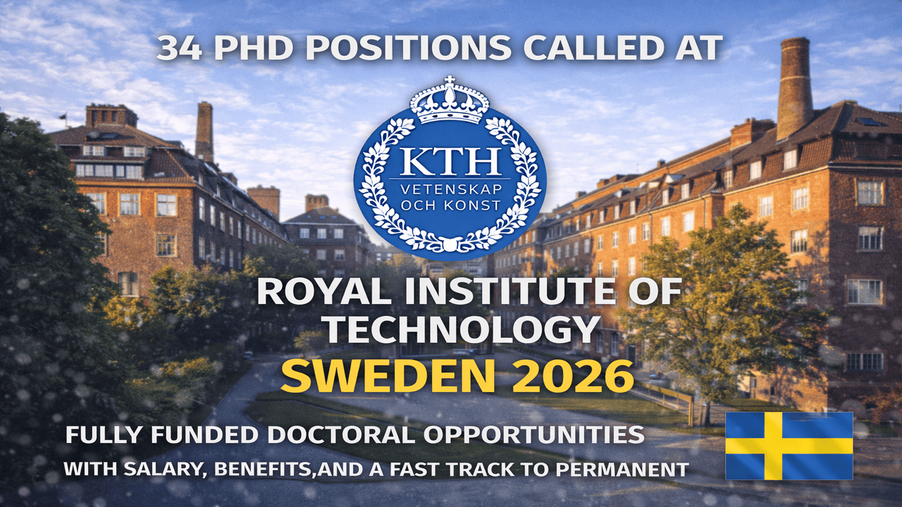 34 PhD Positions Called at KTH Royal Institute of Technology, Sweden 2026