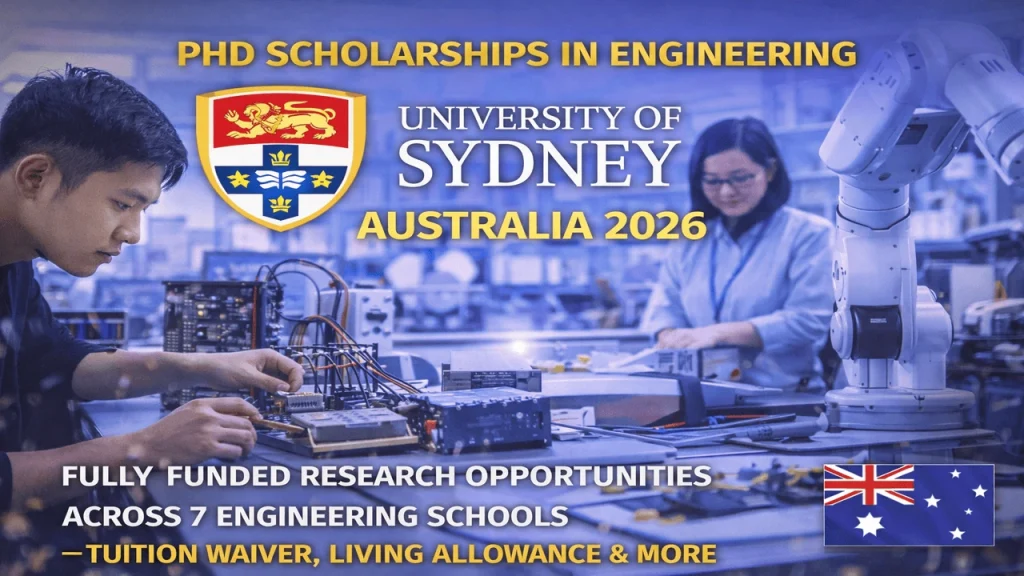 University of Sydney PhD Engineering Scholarships 2026 fully funded research opportunities across 7 engineering schools with tuition waiver