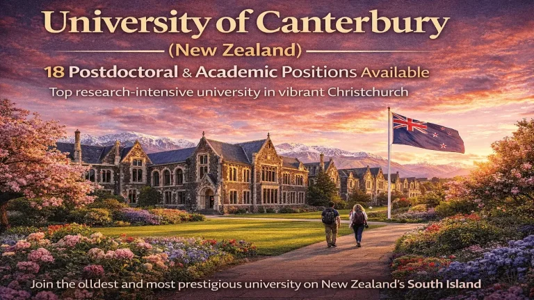 Postdoctoral and Academic Positions at the University of Canterbury, New Zealand 2025–2026