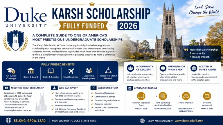 Duke University Karsh Scholarship 2026 (Fully Funded) A Complete Guide to One of America's Most Prestigious Undergraduate Scholarships