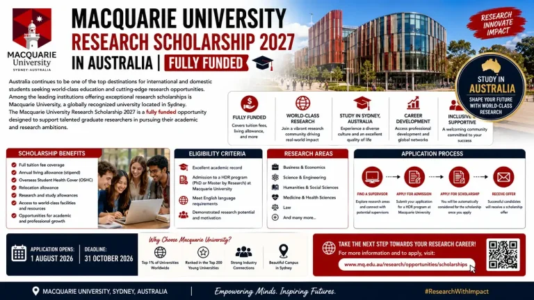 Macquarie University Research Scholarship 2027 in Australia
